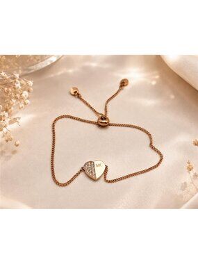 Michael Kors Rose Gold Tone Clear CZ Pavé Heart Slider Bracelet One Size